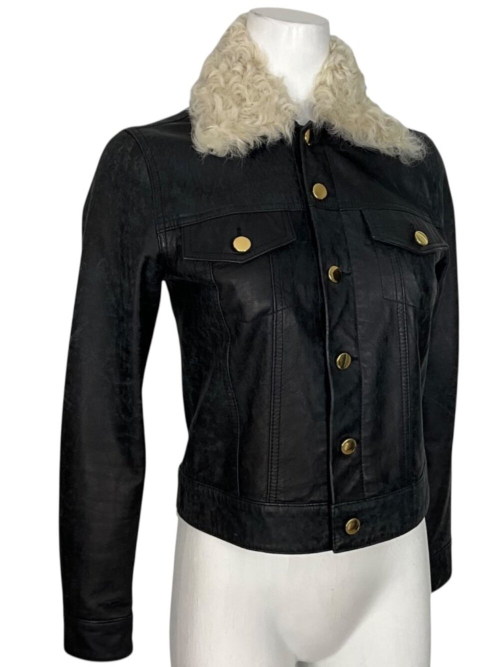 Derek Lam 10 Crosby Shearling Collar Leather Jacket 4 Indigo - Picture 4 of 15